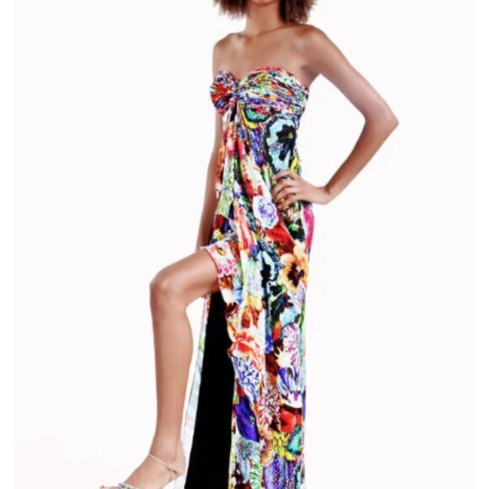 Jovani Silk Strapless Sweetheart Neckline Floral Gown in Multicolor Size 4